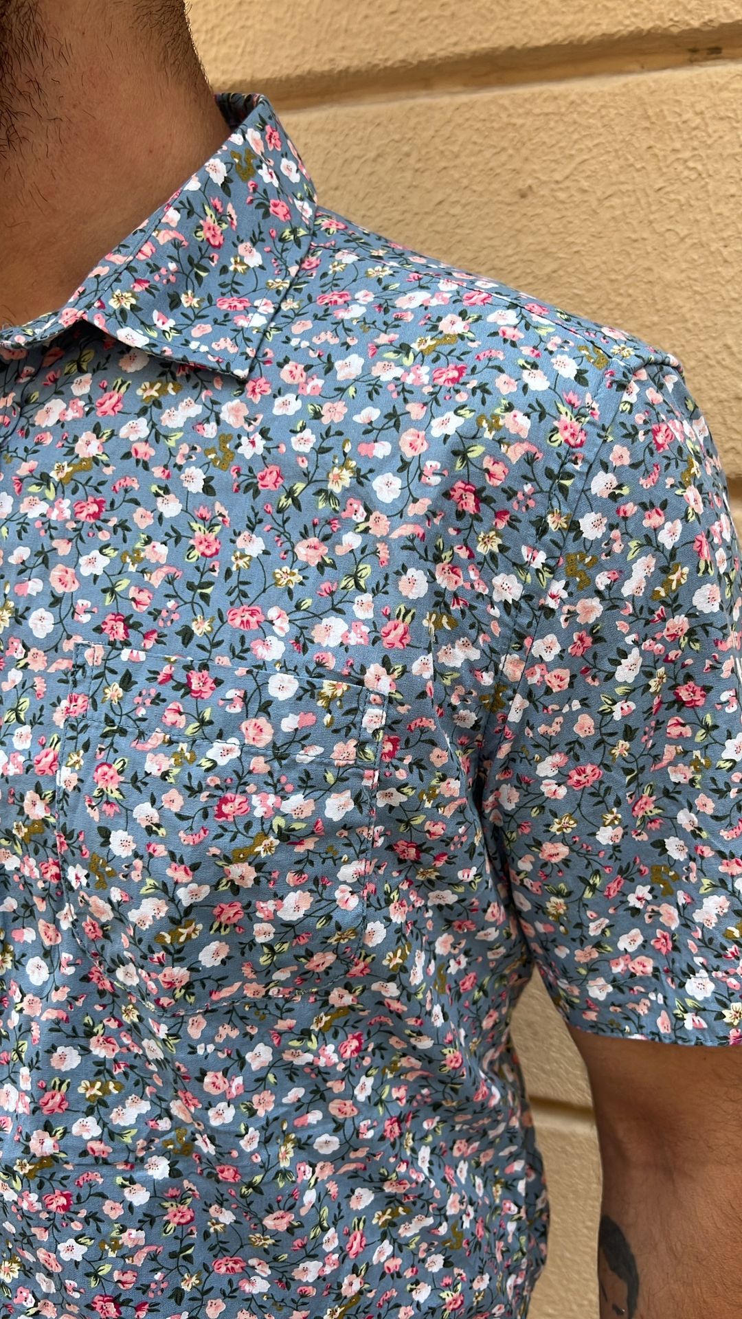 Blue Micro Floral Print Shirt