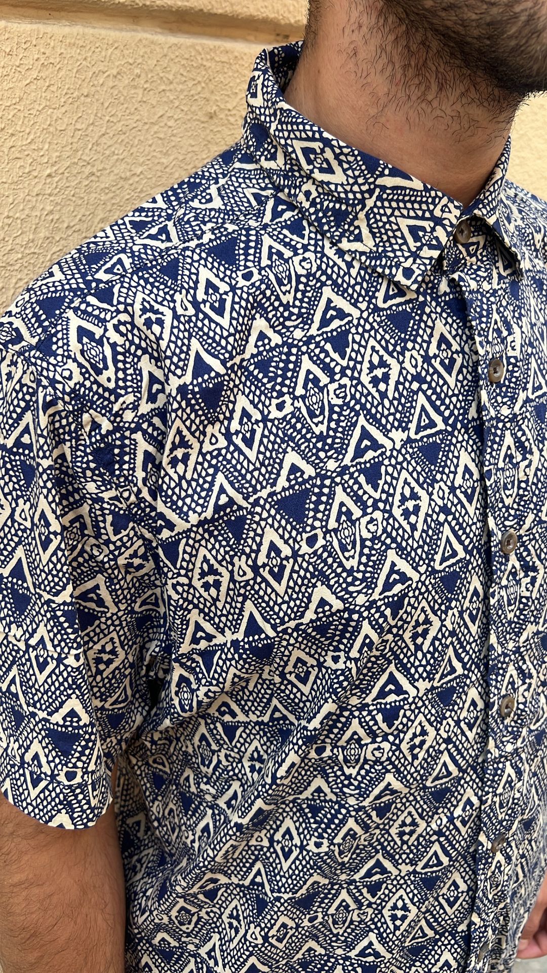 Blue and Creme Geometric Print Shirt