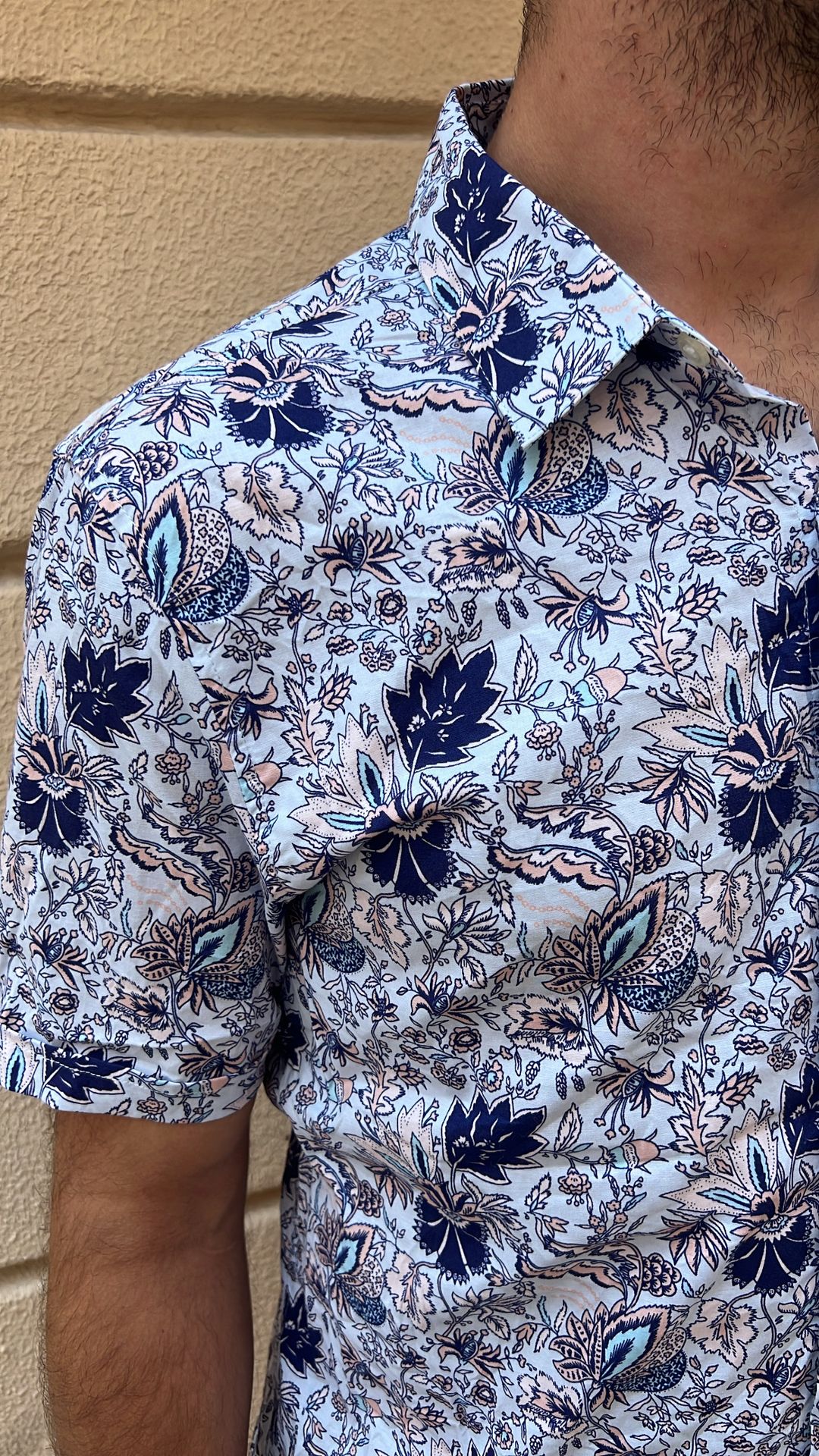 White & Blue Floral Print Shirt