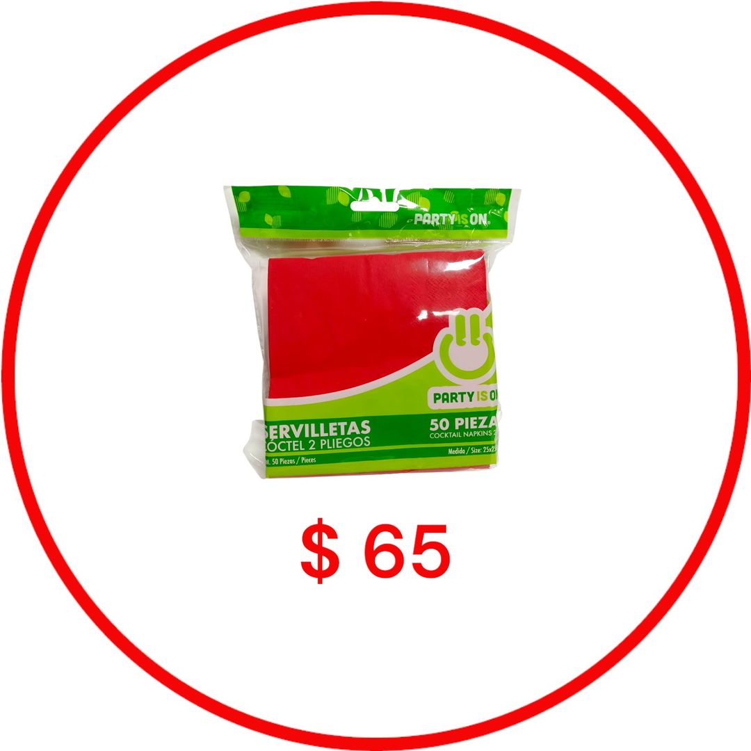 SERVILLETA ROJA 12.5X12.5 PAQ 50 PZ