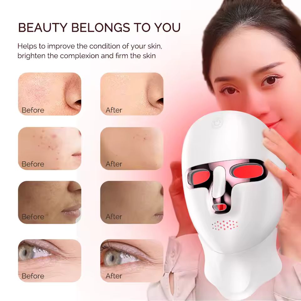 LED Mask Face Neck 7 Colors Photon Skin Beauty Red Light Facial Mask Skin Rejuvenation Wireless Rechargeable Light Facial Mask