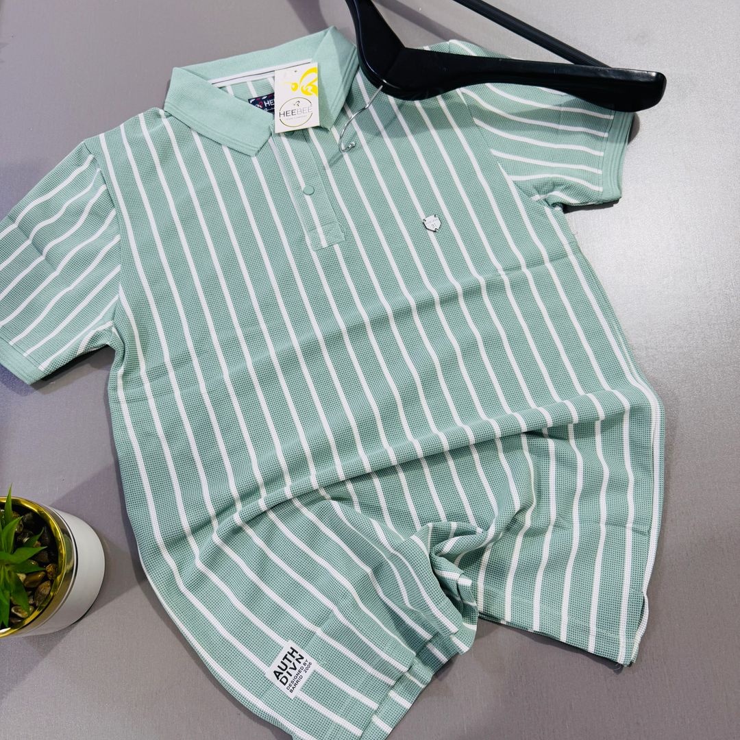 HEEBEE VERTICAL SPRIPPED POLO SHIRT - MINT GREEN