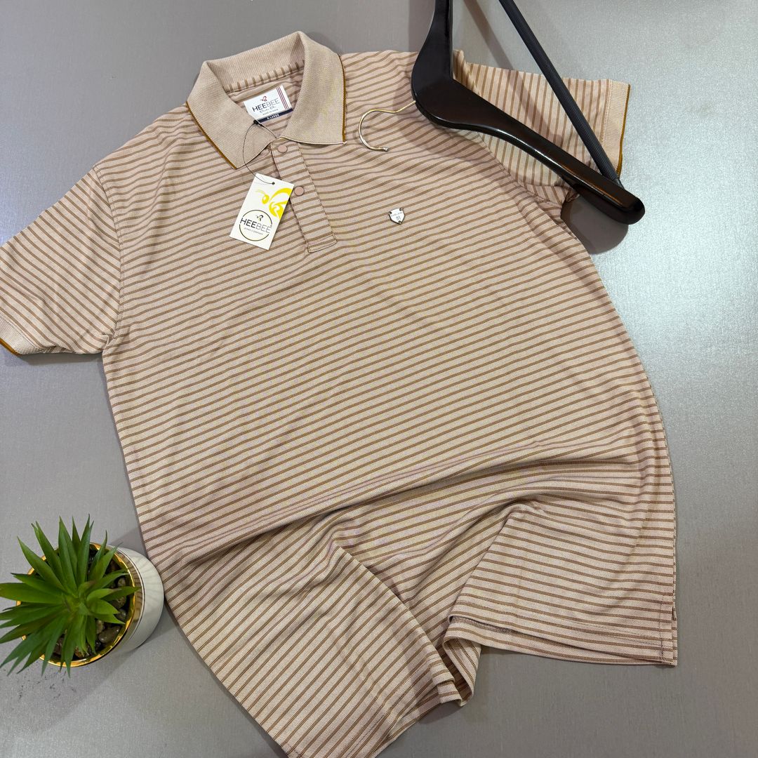 HEEBEE HORIZONTAL STRIPPED POLO SHIRT - BROWN