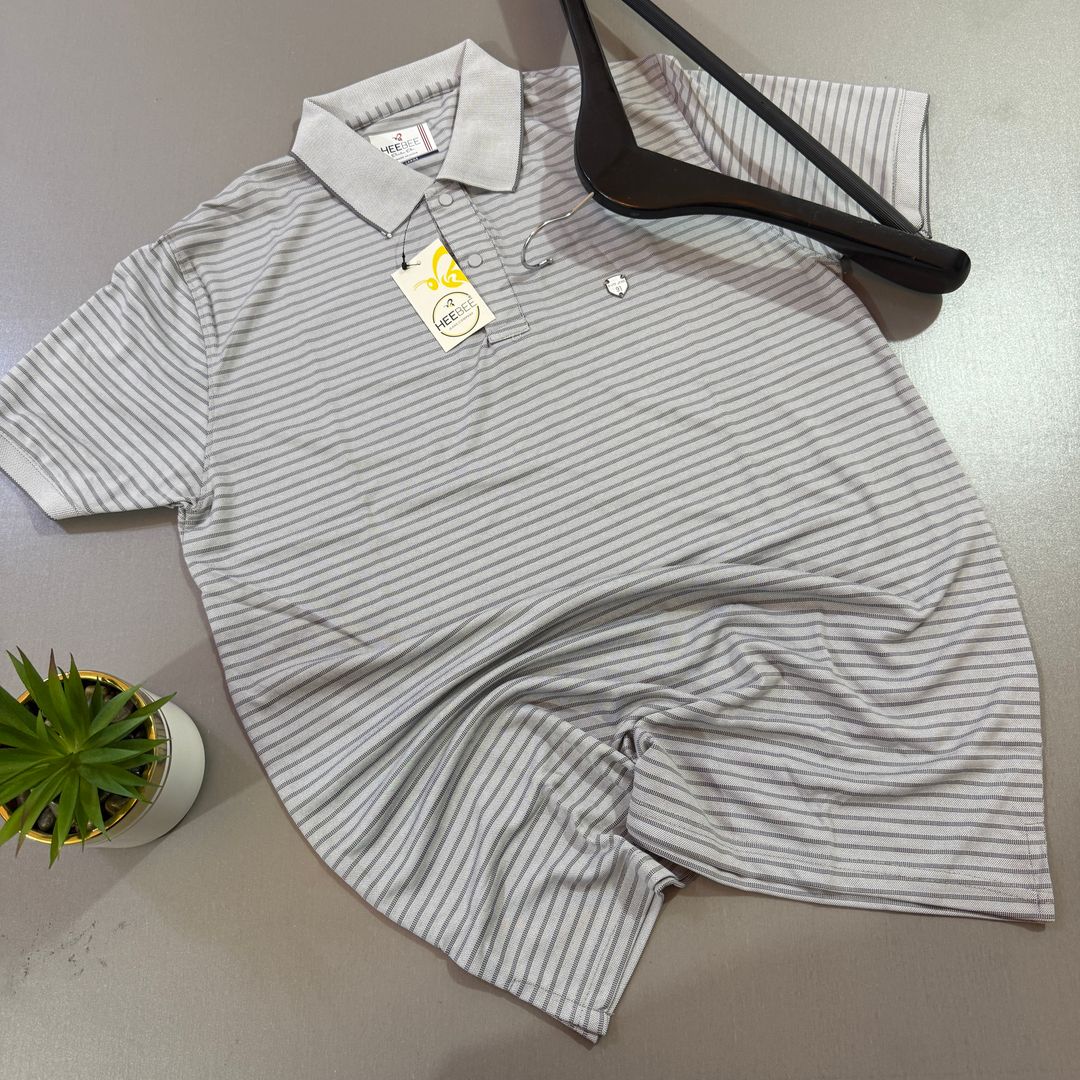 HEEBEE HORIZONTAL STRIPPED POLO SHIRT -  GREY