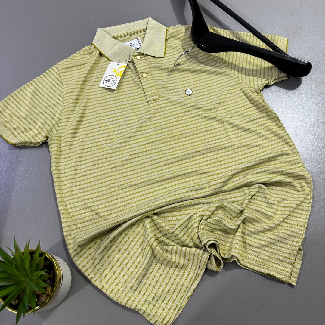 HEEBEE HORIZONTAL STRIPPED POLO SHIRT -  CURRY