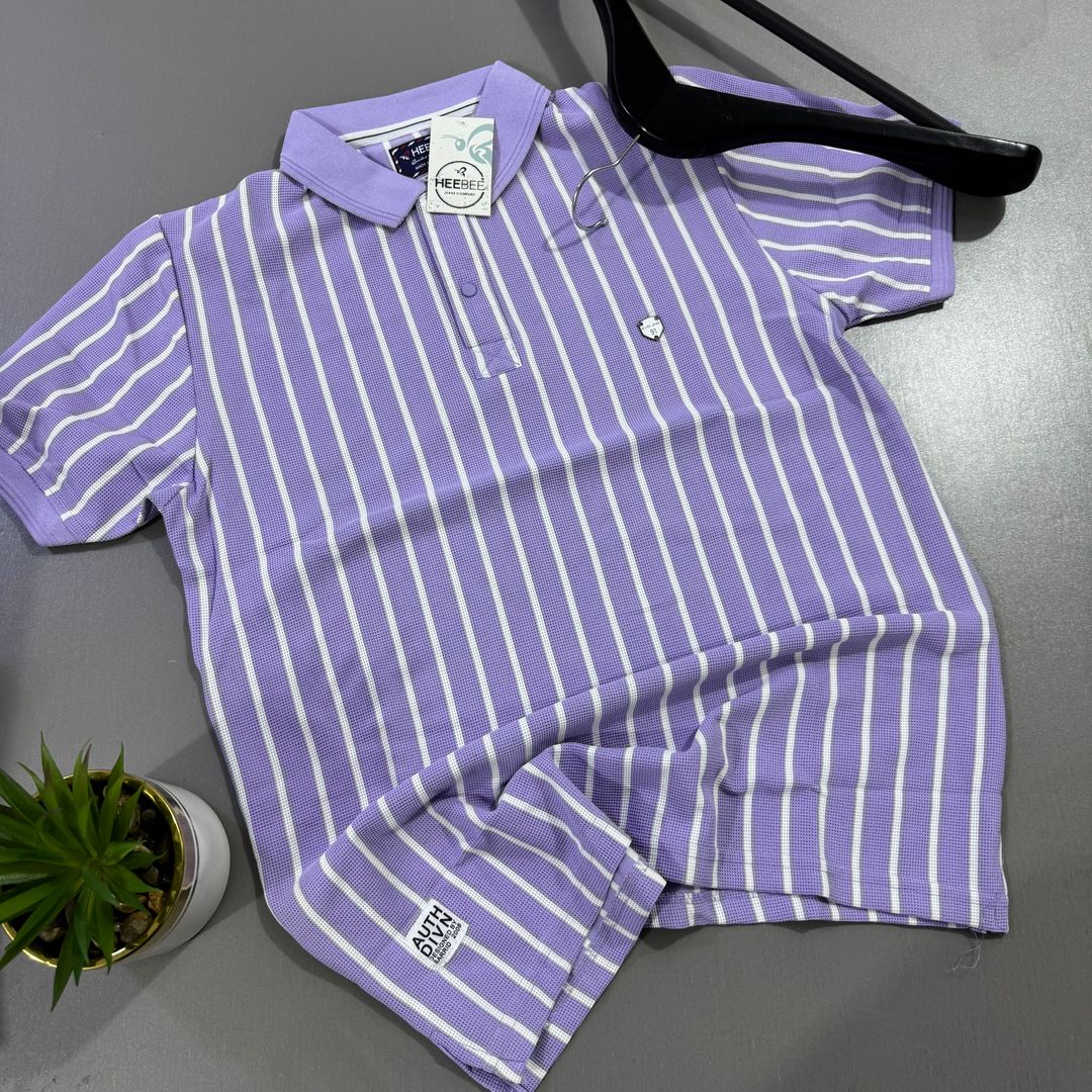 HEEBEE VERTICAL SPRIPPED POLO SHIRT -  PURPLE