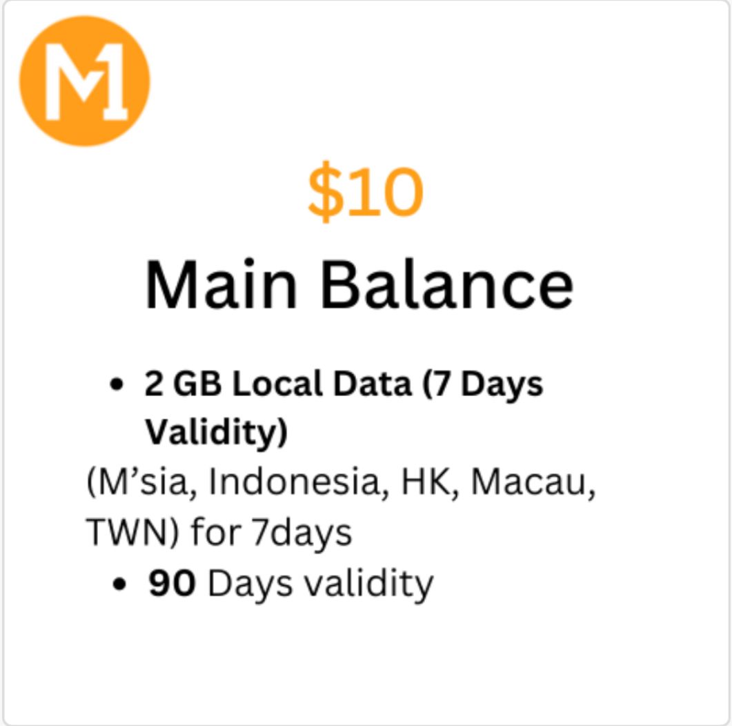 M1 $10 Main Balance Top-up