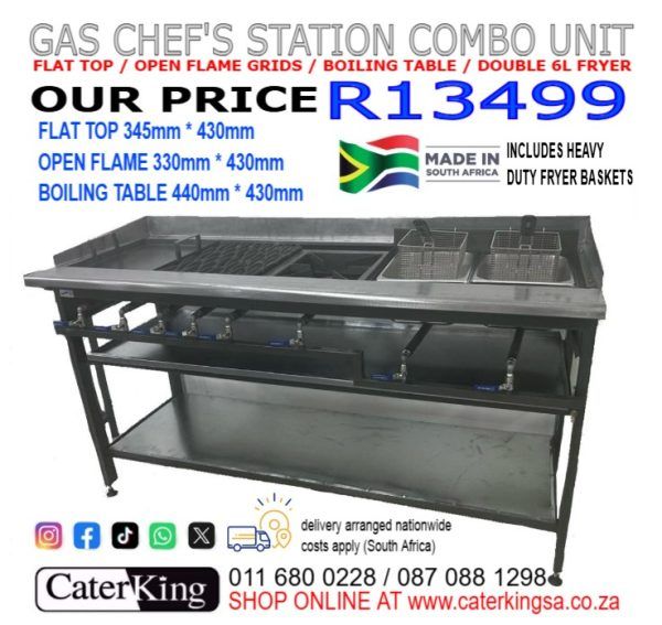CATERKING 4IN1 GAS CHEF STATION – GRIDDLE + GRILLER + BOILING TABLE + FRYER