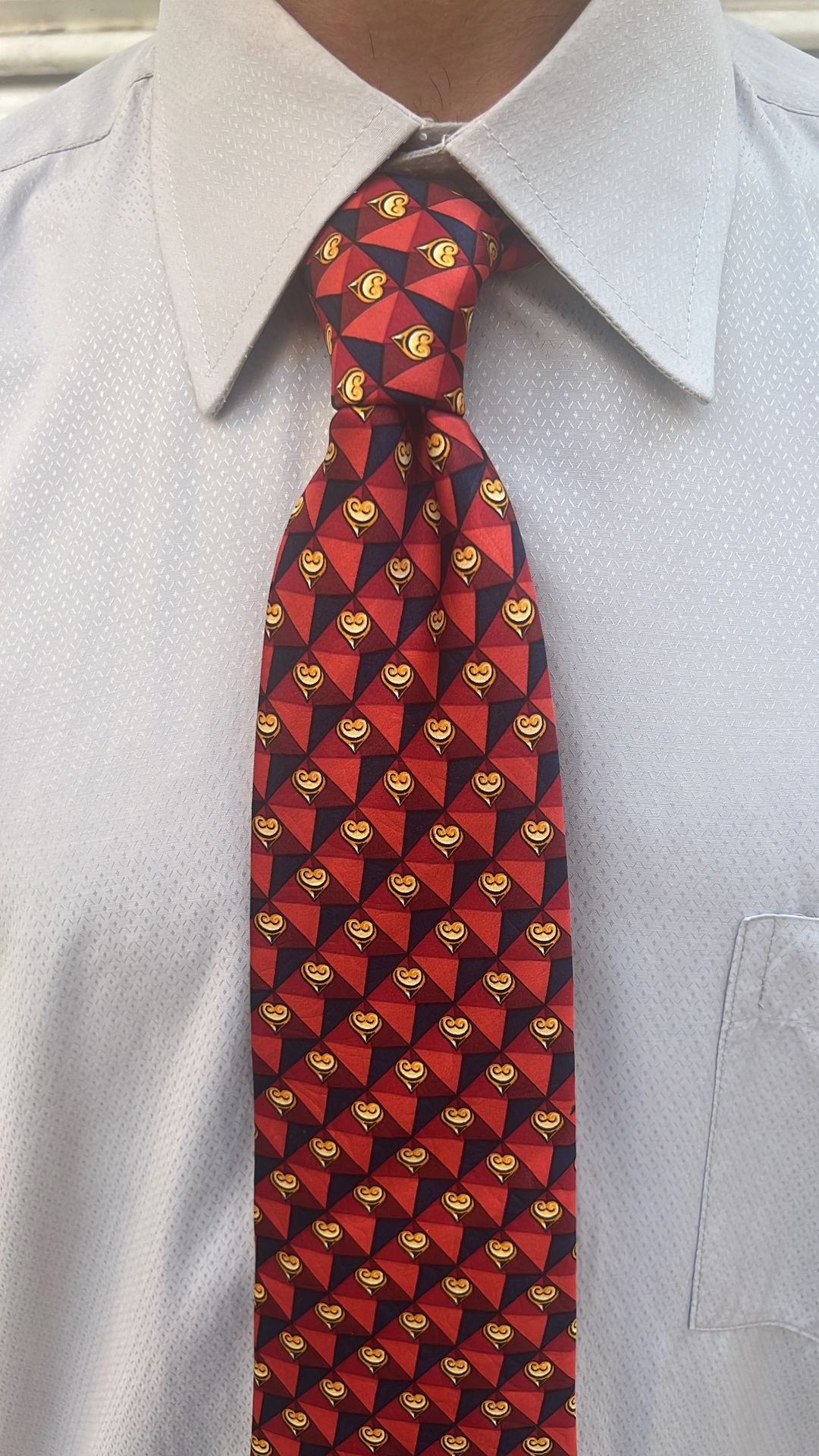  Lanvin Paris Red Geometric Silk Tie