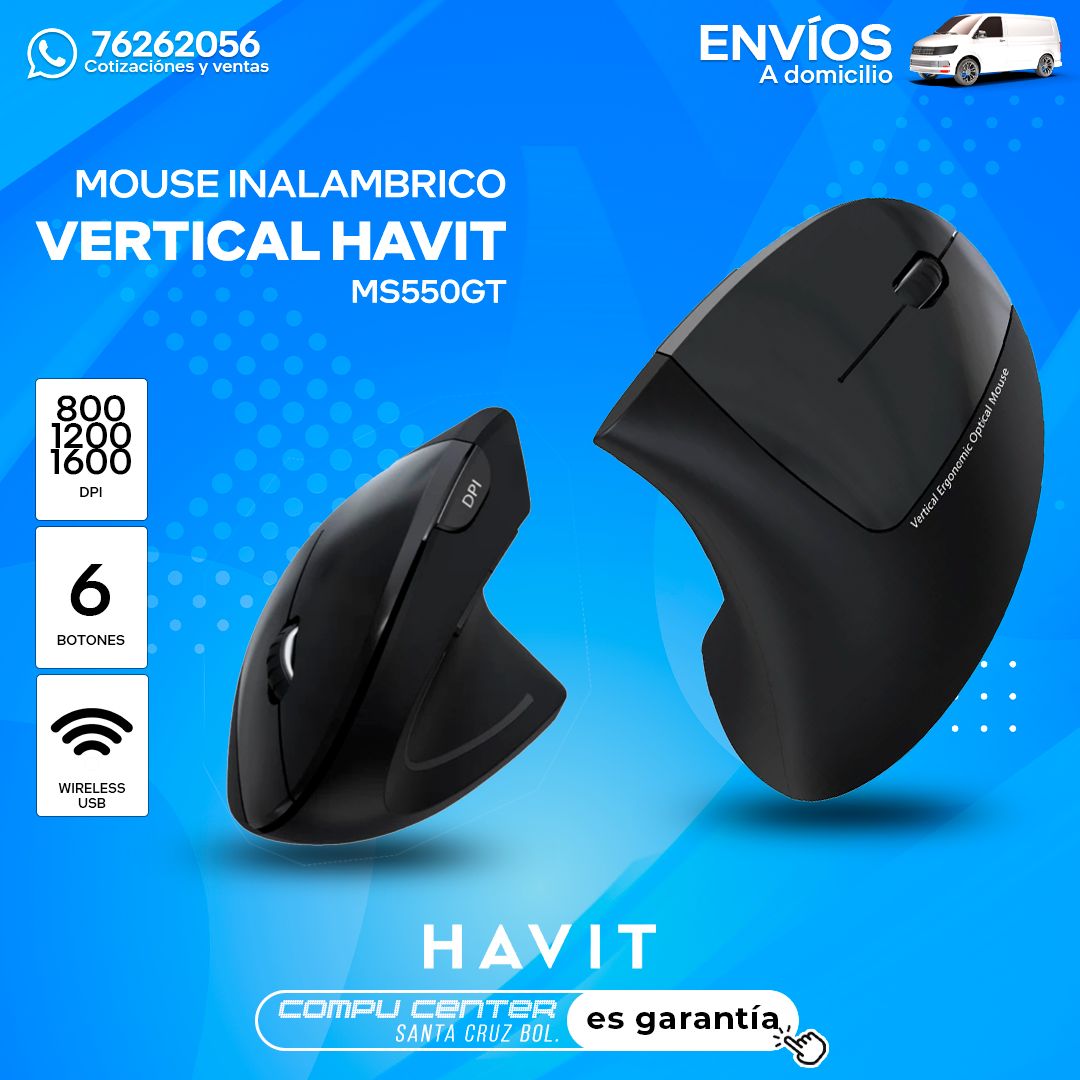 HAVIT MS550GT VERTICAL / MOUSE INALAMBRICO / 1600 DPI