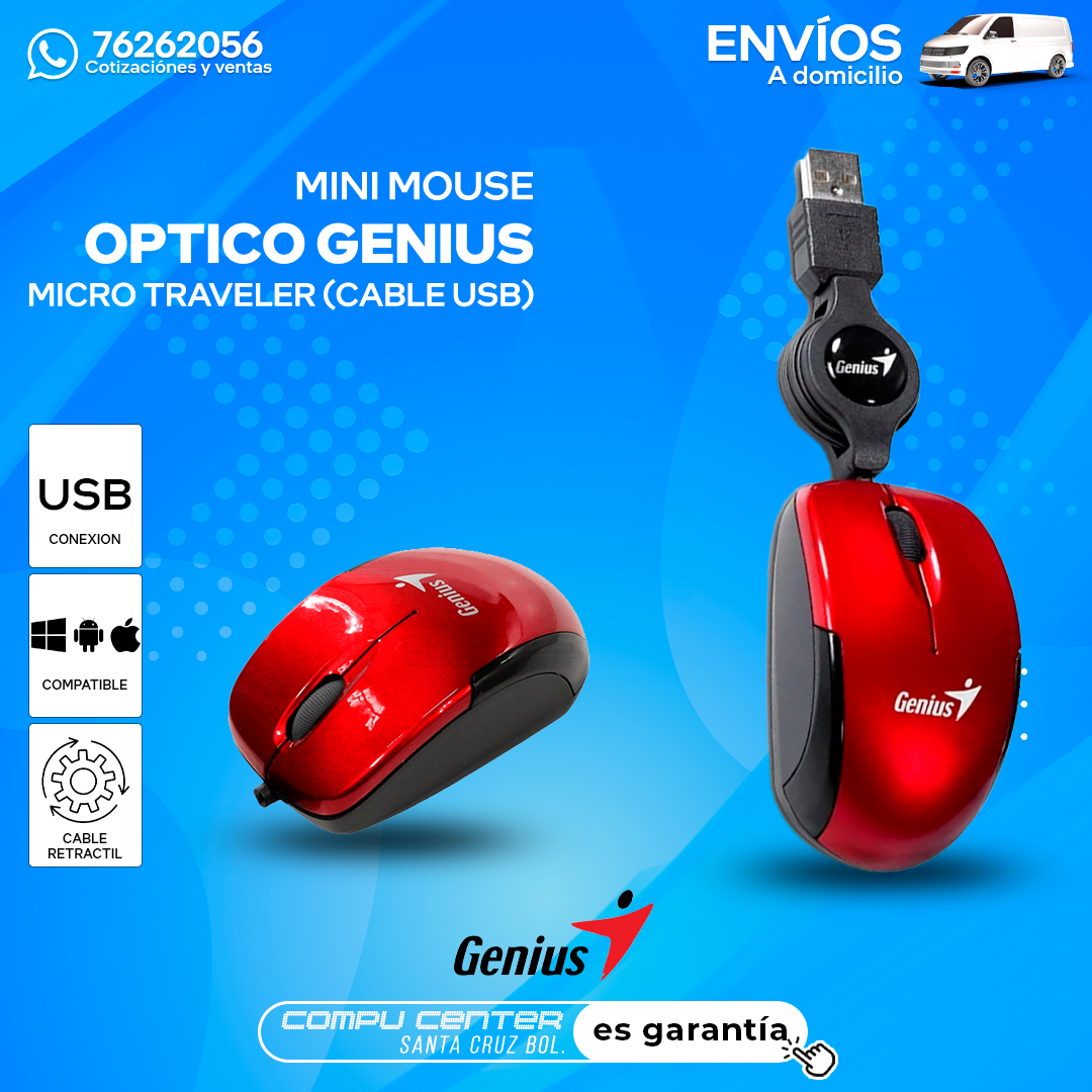 GENIUS MICRO TRAVELER / MOUSE USB RETRACTIL / ROJO