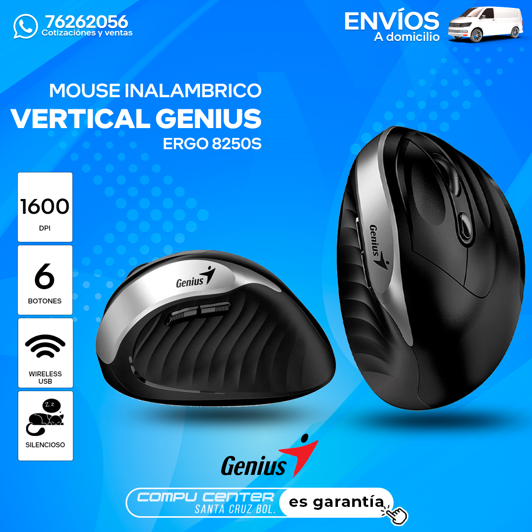 GENIUS 8250S VERTICAL / MOUSE INALAMBRICO / 1600 DPI / SILENCIOSO