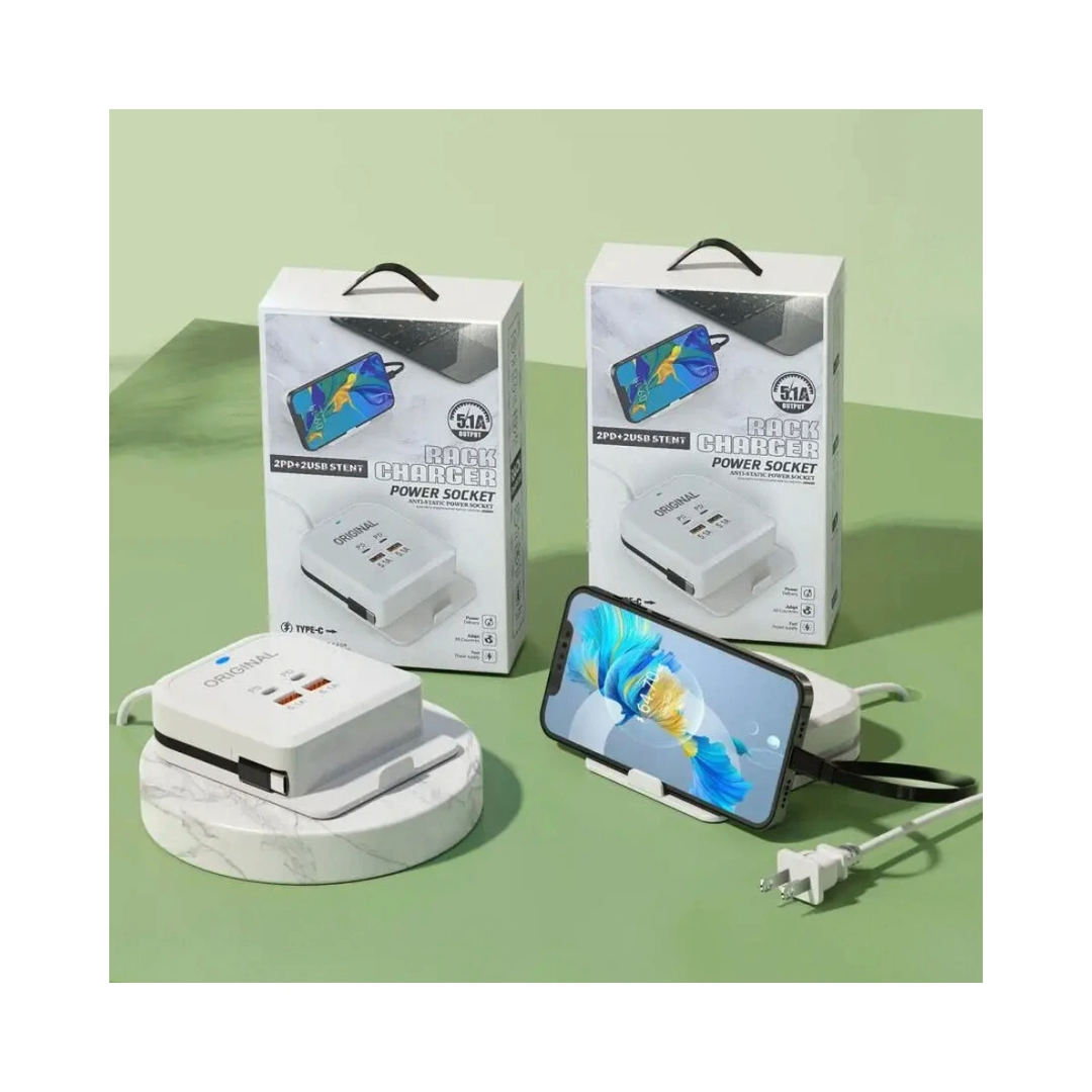 CARGADOR DE MESA 3 TIPO C + 2 USB 110V Y HOLDER