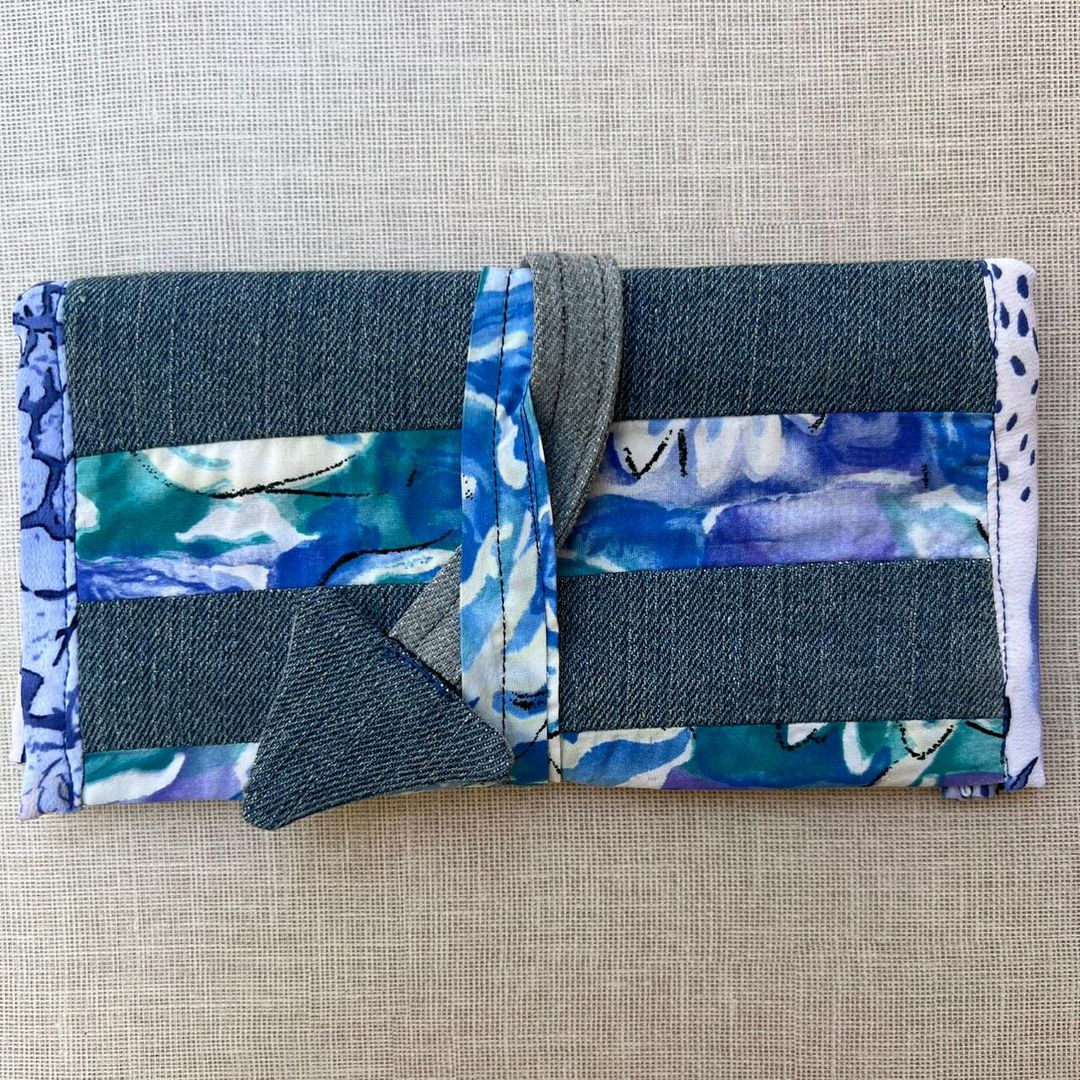 Blue Floral and Denim Handmade Tobacco Pouch