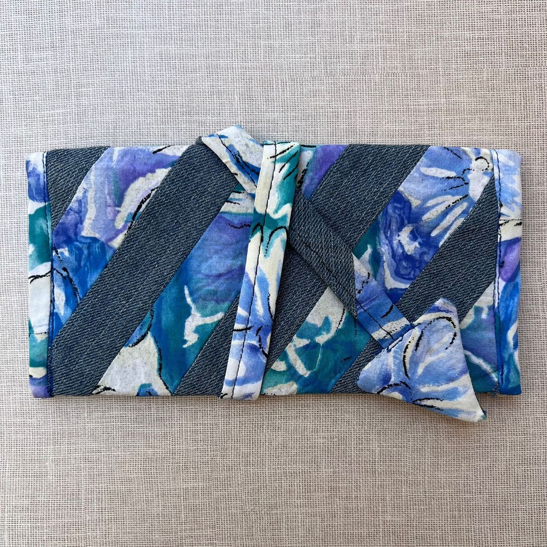 Blue Floral and Denim Patchwork Handmade Tobacco Pouch
