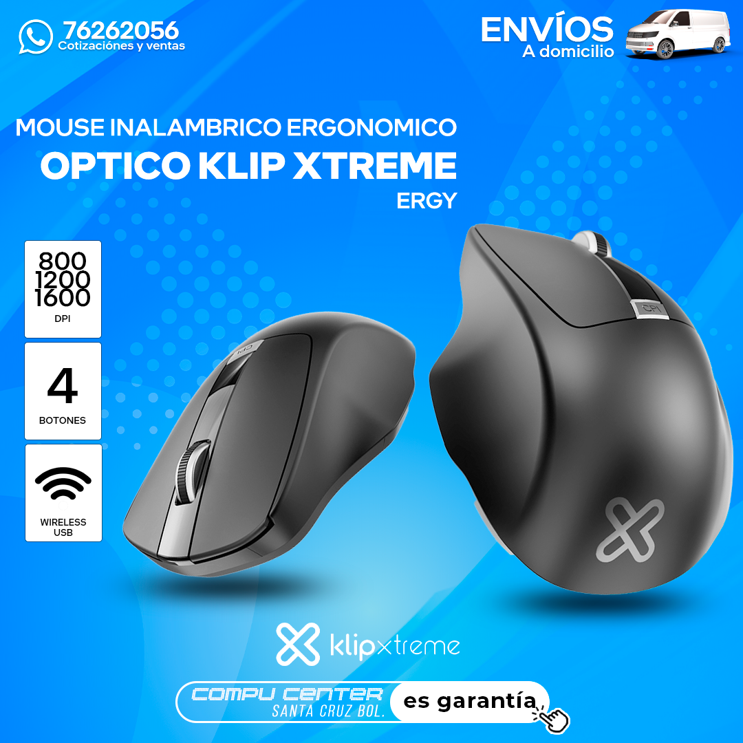 KLIP XTREME ERGY / MOUSE INALAMBRICO / ERGONOMICO / 1600 DPI