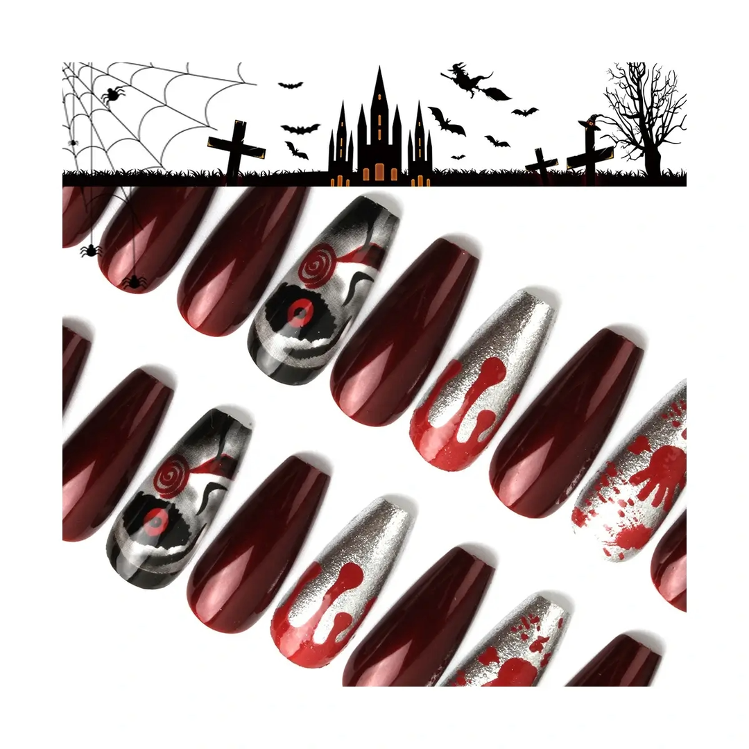 SET DE UÑAS 30 U GOMA Y STICK SANGRE HALLOWEEN (6936505105398)