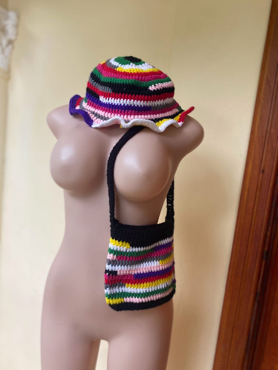 Multi colored bag and hat set