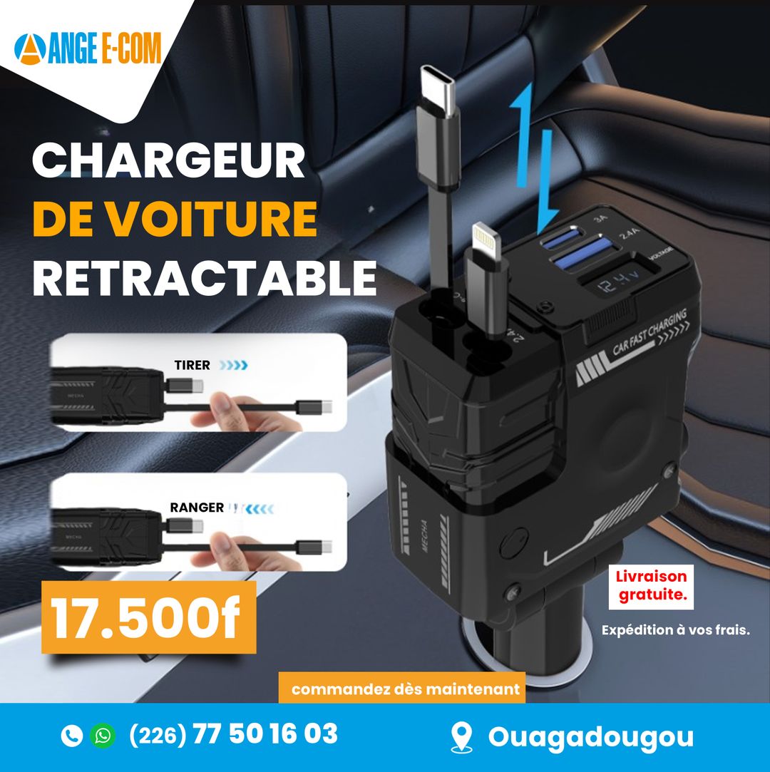 Chargeur de voiture retracable