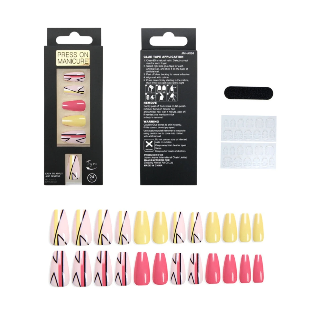 SET DE UÑAS 24 U GOMA Y STICK COLORES/LINEAS (6936505111290)