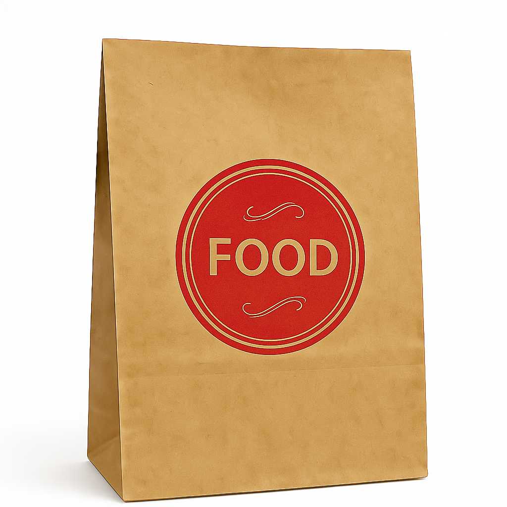 DELIVERY TAKEOUT BAGS - GENERIC DESIGN / “FOOD TO GO” BROWN & RED - 2 SIZES 