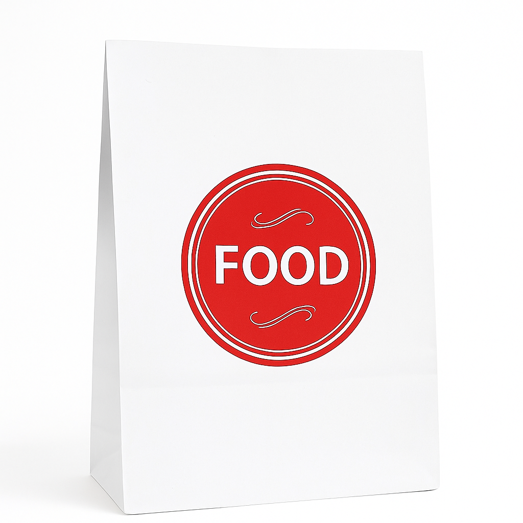 DELIVERY TAKEOUT BAGS - GENERIC DESIGN / “FOOD TO GO” WHITE & RED - 2 SIZES 
