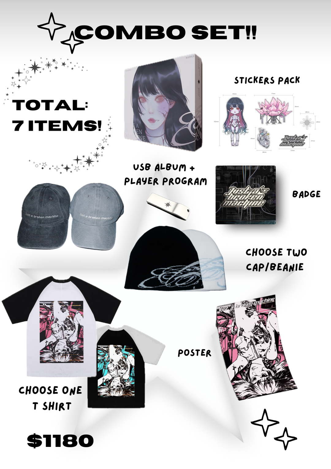 (3) Combo Set: 《漪》專輯 + 襟章 + Beanie + Cap + 貼紙包 +T恤+ 海報