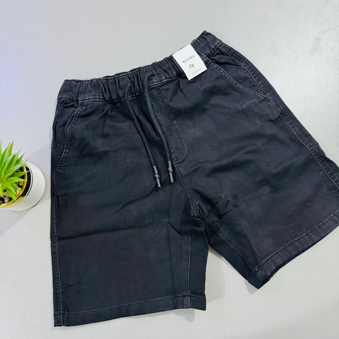 SOFT TEXTURED JEANS SHORTS - BLACK 