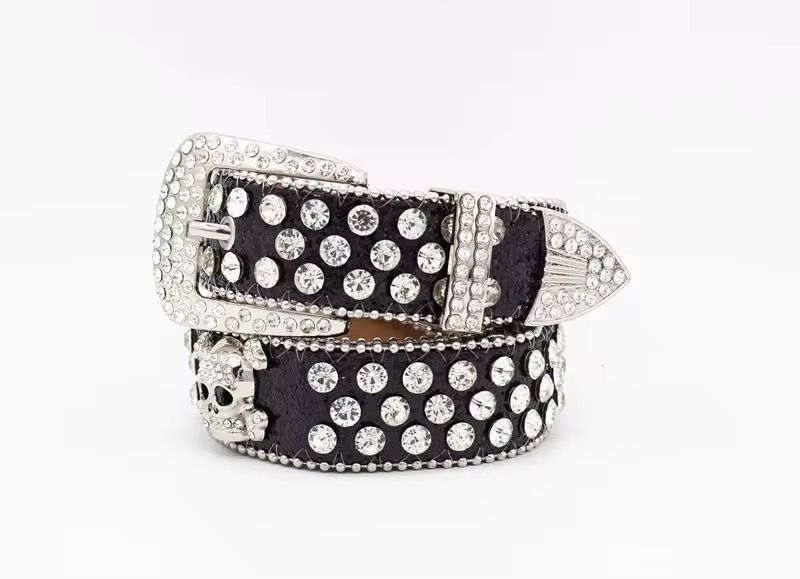 Punkrock Crystal Belts with Skull Buckle Set. Rhinestone Belt for Lady and Men Diamond PU Leather Y2K Belt