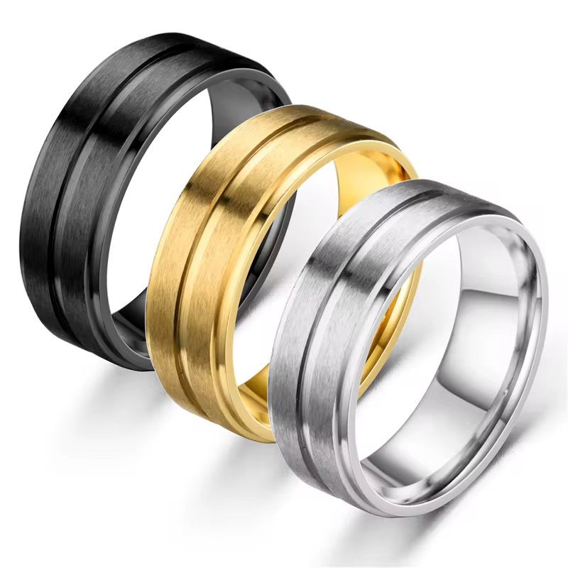 Wholesale New Fashion 8MM Wide Middle Groove Frosted Men's Stainless Steel Ring Fashion Jewelry
