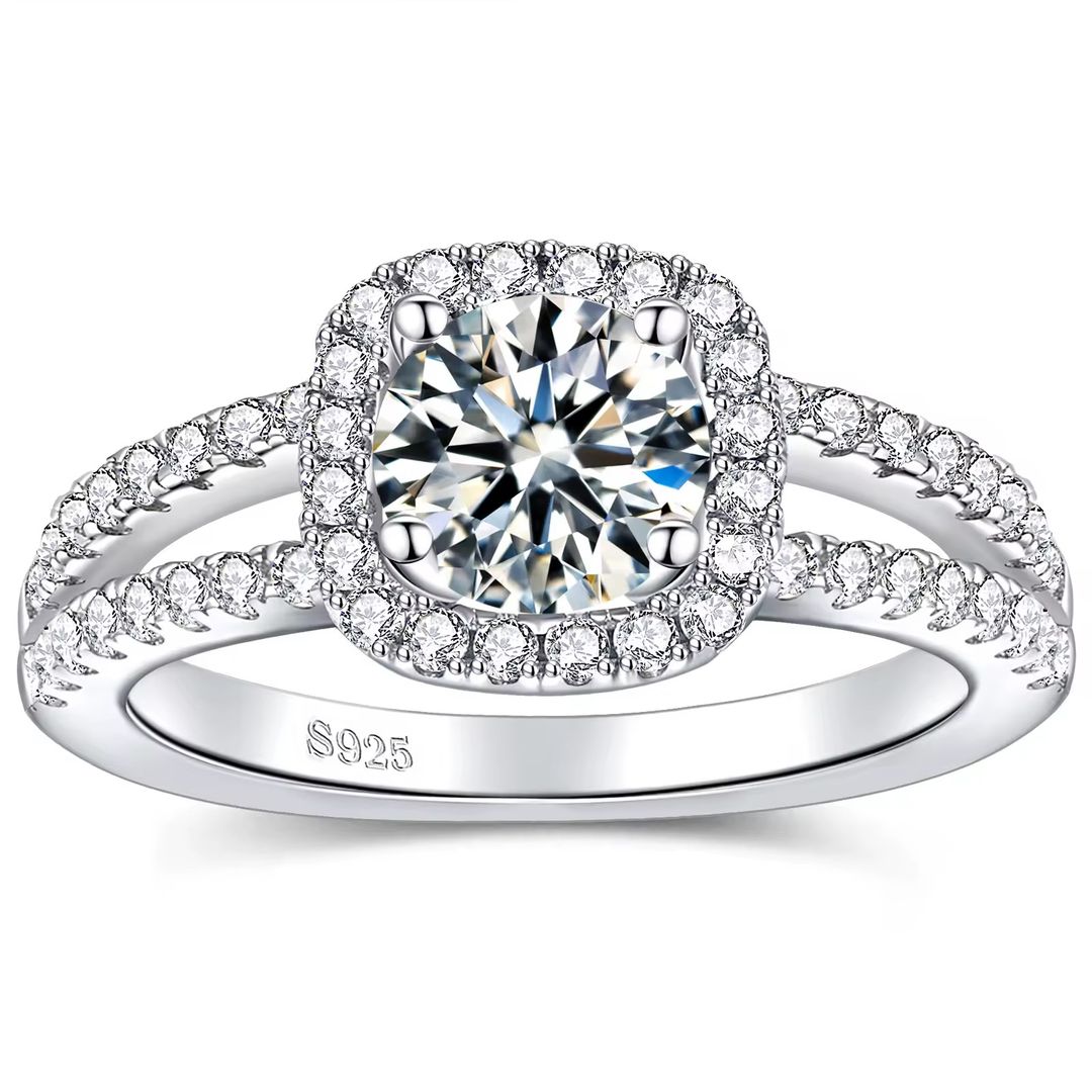 925 Sterling Silver Ring Jewelry Woman Round Cut Moissanite Rings Trendy Silver Plated Engagement Rings