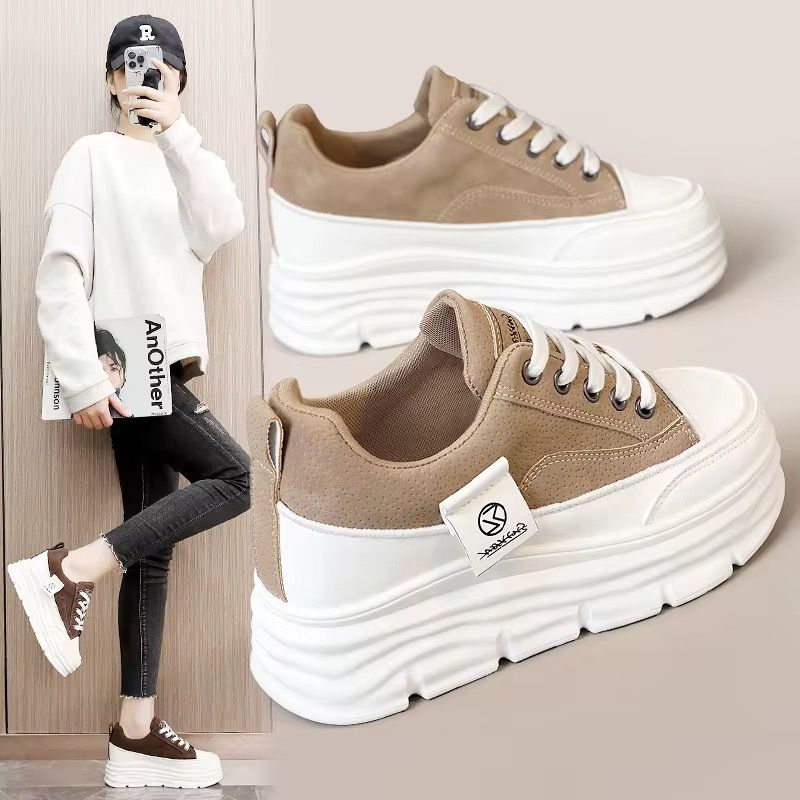 W3677 Color Blocked Women's Shoes Autumn Height Increasing Thick Sole Wear-Resistant Versatile Student Breathable Board Shoes