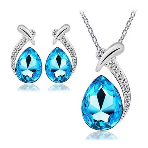 European and American New Austrian Crystal Pendant Necklace Set with Large Zircon Inlaid Necklace for Women