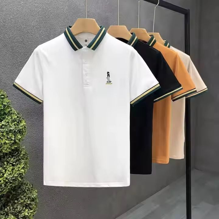 Designer Color Striped White Polo Shirt Men's Short Sleeve Trend Brand Personality Half Sleeve Summer High-end Lapel T-shirt