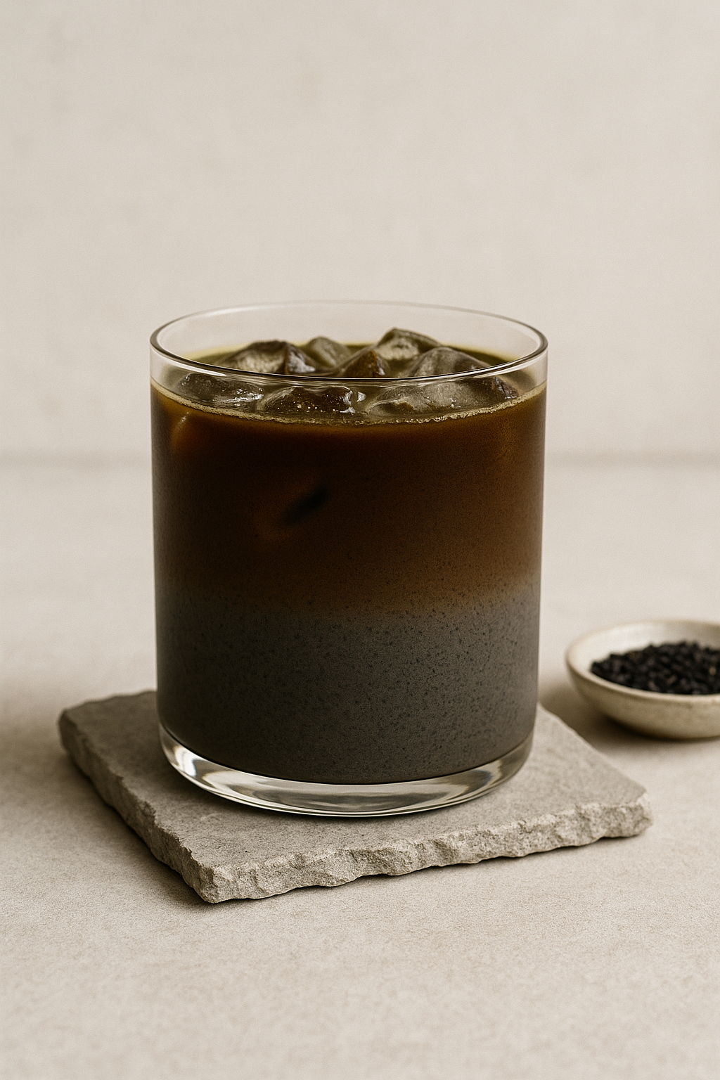 Iced Black Sesame Hojicha Oatmilk Latte