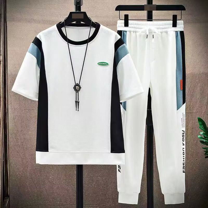 High Quality Summer Youth Fashion Brand Casual Sports Two-piece Set Boys' Short Sleeved and Long Pants Set