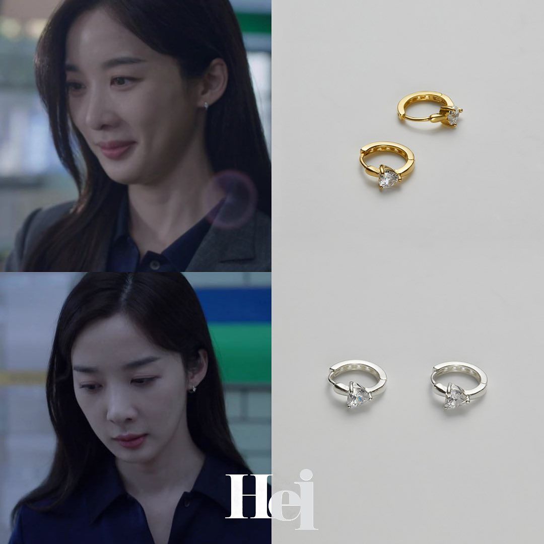 Hei - Heart One-Touch Earring - Silver (White)
