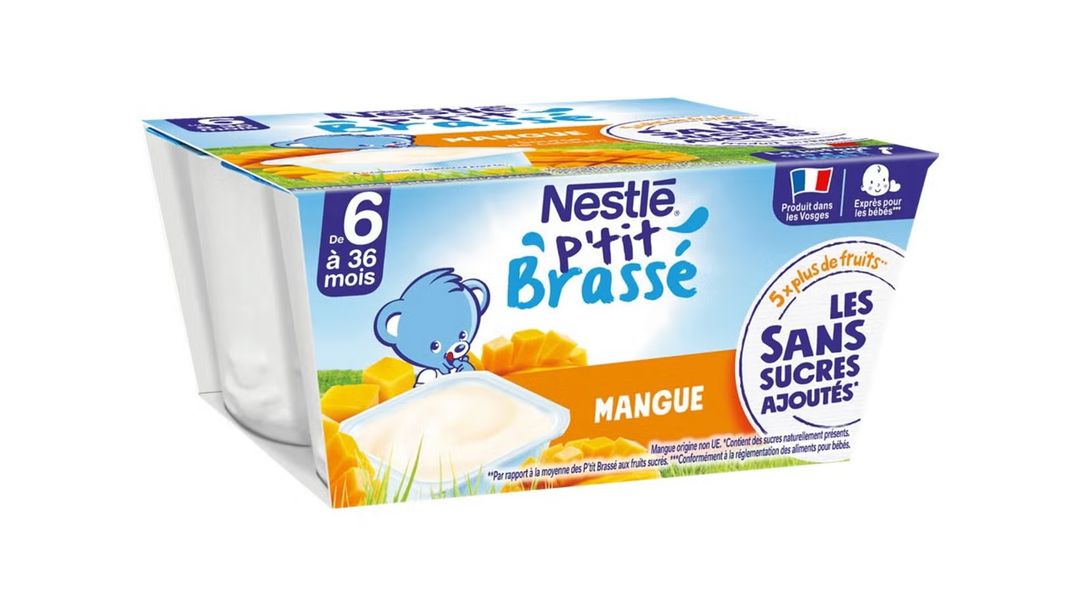 Nestlé P'tit Brassé Mangue Sans Sucres Ajoutés (4x90g), Dès 6 mois