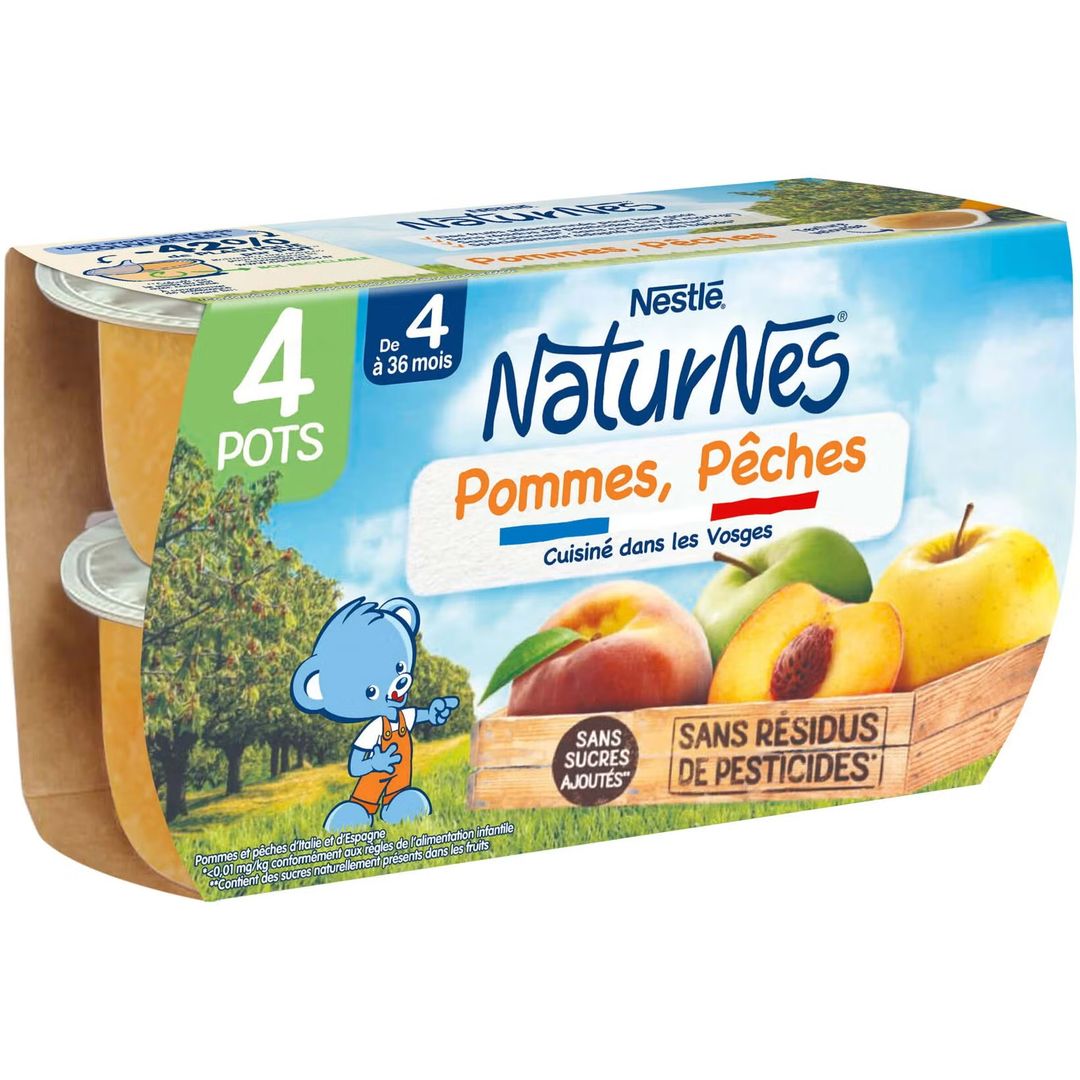 Nestlé Petit Pot NaturNes Pommes Pêches (4x130g) - 4 à 36 mois