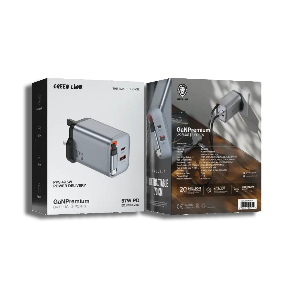Green Lion GaNPremium UK Plug Wall Charger PD 40W - Gray