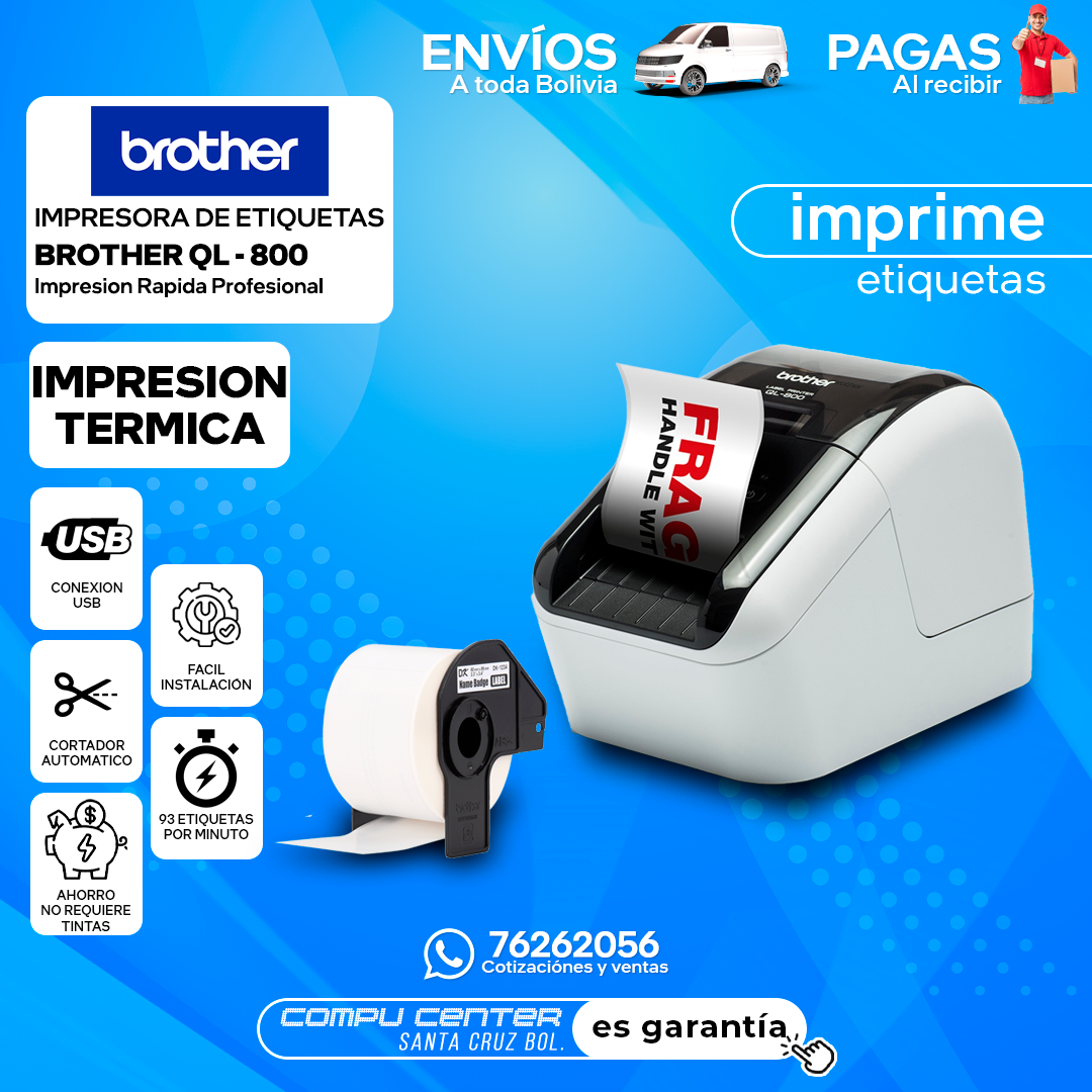 BROTHER QL-800 / IMPRESION TERMICA / 96 PAGINAS POR MINUTO / CORTADORA AUTOMATICA