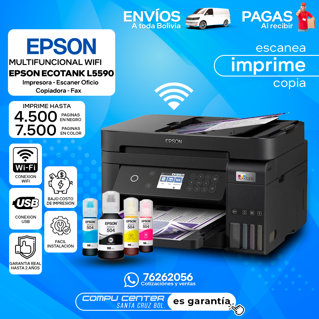 EPSON L5590  / MULTIFUNCIONAL WIFI / IMPRESORA / ESCANER TAM OFICIO / COPIADORA / FAX