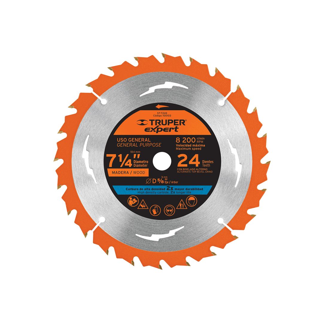 Disco sierra 7-1/4' p/madera, 24 dientes centro 5/8', Expert