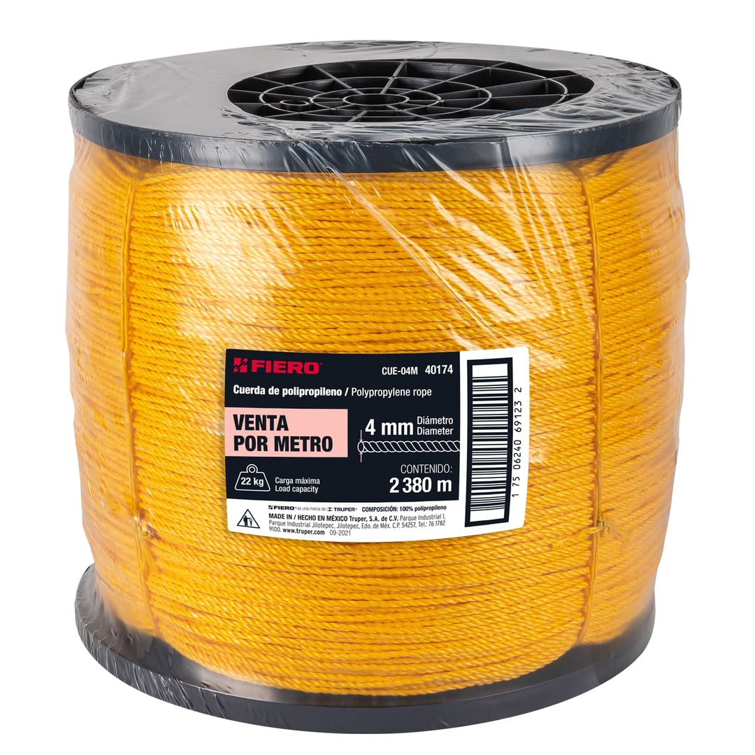 Metro de cuerda amarilla de polipropileno 4mm, carrete 2380m