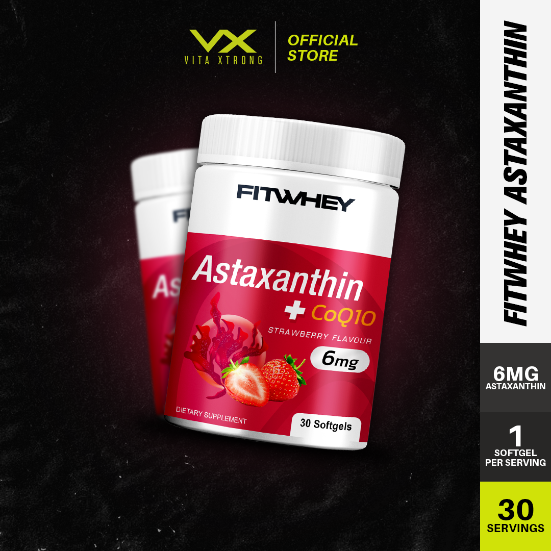 FITWHEY Astaxanthin + CoQ10 (30 Softgels) | Skin Brightening, Eye & Joint Support, Anti-Aging, Natural Algae Antioxidant