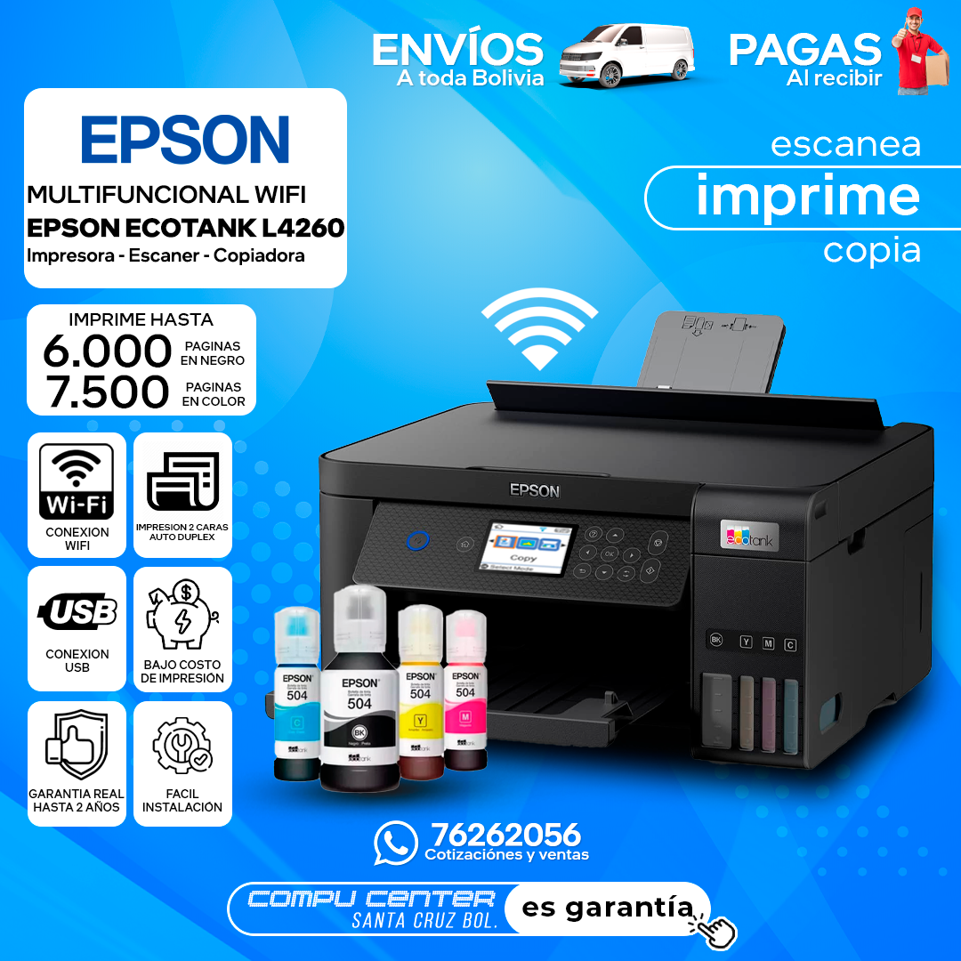 EPSON L4260 / MULTIFUNCIONAL WIFI / IMPRESORA / ESCANER / COPIADORA / AUTO DUPLEX
