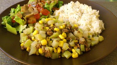 Picadillo de chayote con carne y maiz dulce
