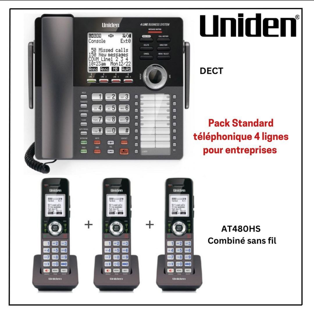 Uniden Pack3 Standard sans fil 1 Console AT4801 & 3 Combinés AT480HS