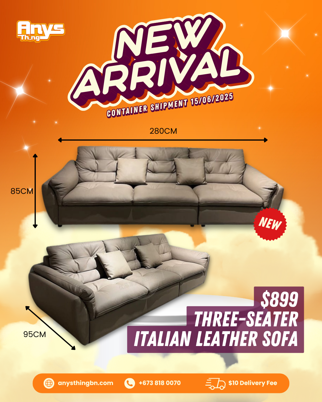 Three-Seater Italian Leather Sofa