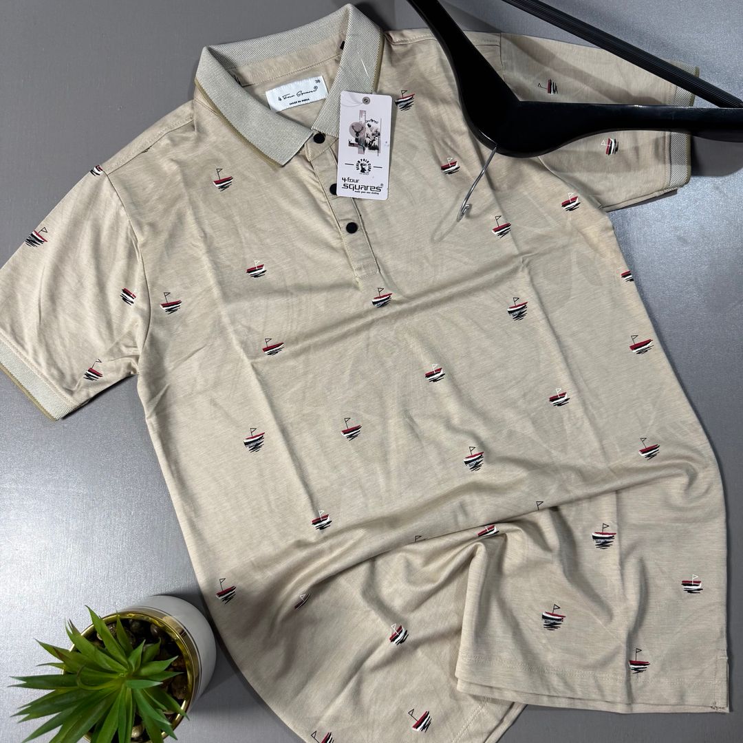 FOUR SQUARES PATTERNED POLO SHIRT-  BEACH SAND